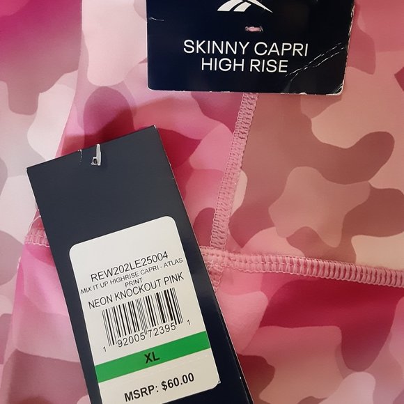 REEBOK Skinny Capri High Rise Cameo Leggings Pink - Picture 2 of 5